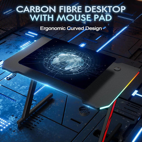 Z-Shaped Gaming Desk with Carbon Fiber Surface & Accessories