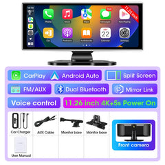 11.26" 4K Dash Cam with Carplay & Android Auto