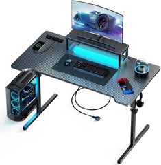 55" LED Gaming Desk with Power Outlets & Monitor Stand