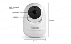Smart camera with labeled parts and dimensions on a white background