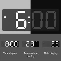 "Curved Mirror LED Alarm Clock with Temperature Display"