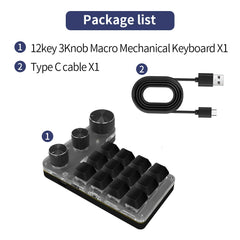 Bluetooth RGB Macro Keyboard – 3 Knobs, 12 Keys, Programmable Mechanical Hotswap Keypad