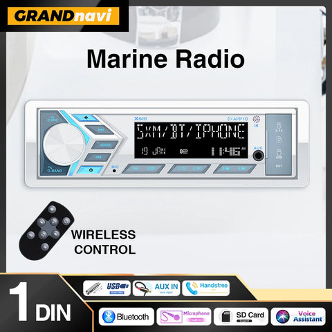 All-in-One Marine Stereo Receiver – 1DIN Bluetooth MP3/AM/FM/SD/AUX