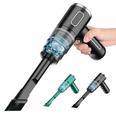 Handheld vacuum cleaner with attachments on a white background