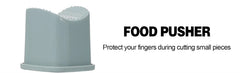 Gray food pusher with text on a white background
