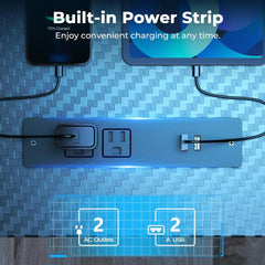 55" LED Gaming Desk with Power Outlets & Monitor Stand