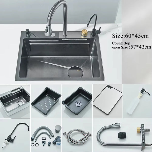 304 Stainless Steel Waterfall Kitchen Sink Set