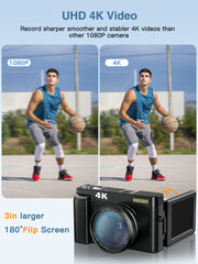 Camera with 4K video capabilities showing a person playing basketball on a court.