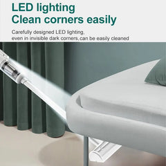 LED light bar cleaning corners of a bed with text about LED lighting.