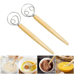 Stainless Steel Bread Dough Hand Mixer With Wooden Handle