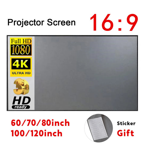 “Foldable Projection Screen 100″/120″ – Anti‑Light, Canvas Curtain, Hook‑on, Outdoor & Indoor Movie Screen”