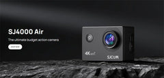 SJ4000 Air action camera on a dark background with text about its features.