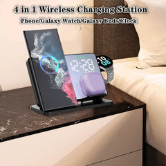 3-in-1 Wireless Charger for Samsung Galaxy Watch 6/5 Pro – Fast Charging Stand for Galaxy S24, S23, S22 with Alarm Clock