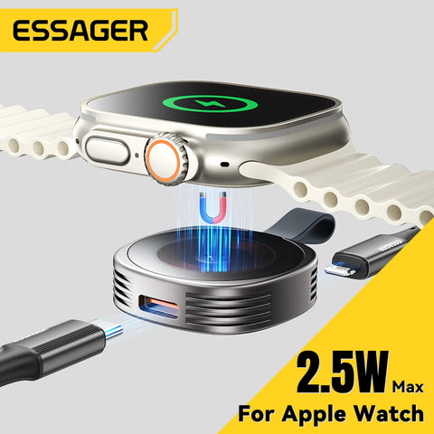 Essager USB-C Magnetic Charger – Portable Fast Wireless Charging Pad for Apple Watch Ultra, SE & Series 2–8