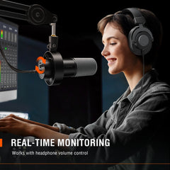 FIFINE K688 USB/XLR Dynamic Microphone – Touch Mute, Shock Mount, Headphone Jack & Volume Control for PC or Audio Interface