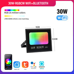 "Outdoor Smart RGBCW Floodlight – 16 Million Colors, Adjustable Color Temperature, Wi-Fi & Wireless Control for Patio Lighting"