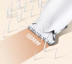 Hair removal tool with 18MM setting on a beige background