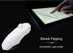 White ebook flipping device next to a tablet with text on a dark background