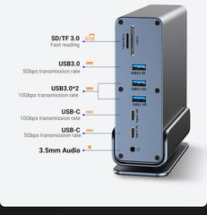 "15-in-1 USB-C Docking Station – Vertical 4K HD Hub with Triple Monitor Support, 1000Mbps RJ45, USB 3.0/2.0, PD 3.0, SD/TF, 3.5mm Audio for MacBook Pro"
