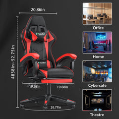 "Gaming Chair with Footrest – Ergonomic Design, Adjustable Height, Lumbar and Head Support, Reclining Backrest"