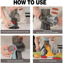Step-by-step guide on how to use a manual food grater.