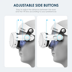 VR headset with adjustable side buttons on a gray background