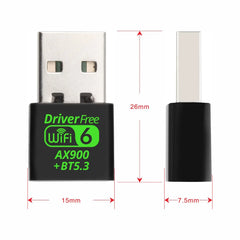 AX900 USB WiFi 6 & Bluetooth 5.3 Adapter – Dual Band 2.4GHz/5GHz