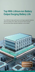 Lithium-ion battery pack with text on a gray background