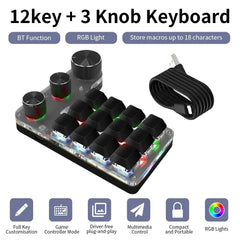 Bluetooth RGB Macro Keyboard – 3 Knobs, 12 Keys, Programmable Mechanical Hotswap Keypad