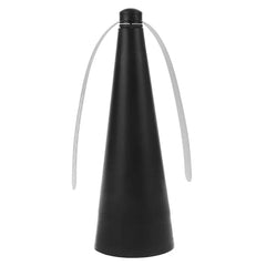 Black cone-shaped object with a white arch on a white background