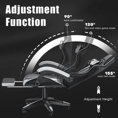 "Gaming Chair with Footrest – Ergonomic Design, Adjustable Height, Lumbar and Head Support, Reclining Backrest"