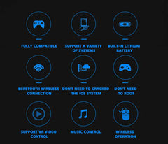 List of features with icons and text on a dark background
