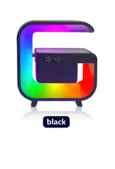 Colorful LED lamp with a black base on a white background