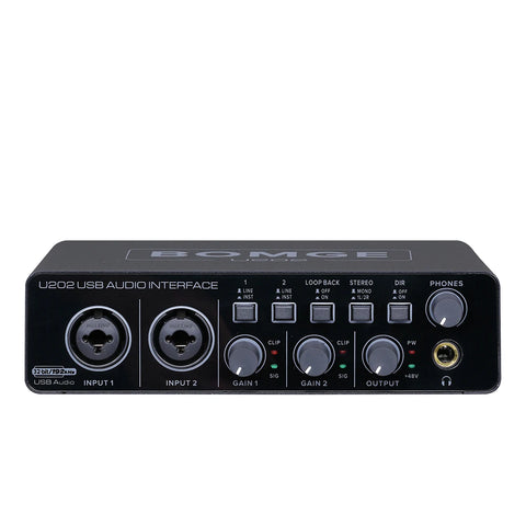BOMGE U202 USB Audio Interface – 32-Bit/192kHz Mic Preamplifier with XLR/TS/TRS Inputs & 48V Phantom Power for PC Recording & Streaming