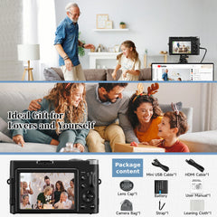 Family gathered on a couch with a camera and screen displaying a video call, with text 'Ideal Gift for Lovers and Yourself' and package content list.