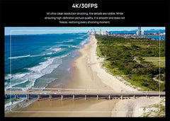 Beach scene with ocean waves and a pier, featuring text about 4K ultra-clear resolution.
