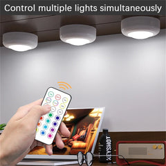 "LED Under Cabinet Light with Remote Control – Wireless RGB Color-Changing Night Light for Kitchen, Bedroom, Closet, and Counter"