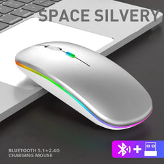 "Bluetooth & 2.4G Wireless Mouse – Rechargeable, Luminous Portable Mouse for Tablet, Phone, Computer & Laptop"