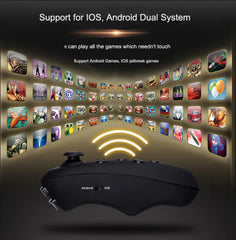 Gaming console with app icons on a dark background, highlighting dual system support for iOS and Android.