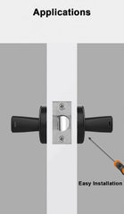 Door handle installation on a door with text 'Applications' and 'Easy Installation'.