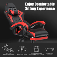 "Gaming Chair with Footrest – Ergonomic Design, Adjustable Height, Lumbar and Head Support, Reclining Backrest"