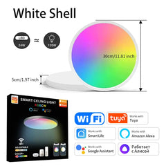 "Tuya Smart WiFi Ceiling Light – 24W RGB Circular Ambient Lamp, App Control, Alexa & Google Home Compatible for Bedroom & Home Decor"
