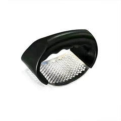 Black handheld grater on a white background