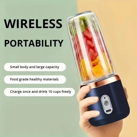 "Portable Electric Juicer – 1pc Stainless Steel Blade Fruit & Smoothie Blender, Blue/Pink, Automatic Cup Juicer for Kitchen"