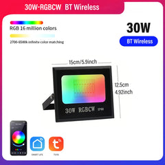 "Outdoor Smart RGBCW Floodlight – 16 Million Colors, Adjustable Color Temperature, Wi-Fi & Wireless Control for Patio Lighting"