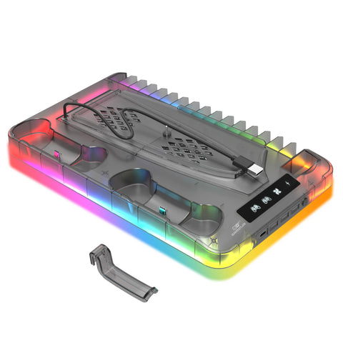 GAMINJA P58 RGB Multi-Function Stand for PS5 Slim – Cooling, Charging, Headset Hook, and Game Disc Organizer