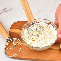 Stainless Steel Bread Dough Hand Mixer With Wooden Handle