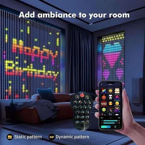 "Smart RGB LED Curtain Lights – App-Controlled, Dimmable"
