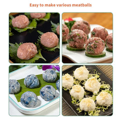 Collage of meatballs in different forms on a white background