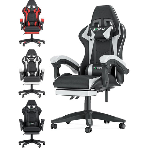 "Gaming Chair with Footrest – Ergonomic Design, Adjustable Height, Lumbar and Head Support, Reclining Backrest"